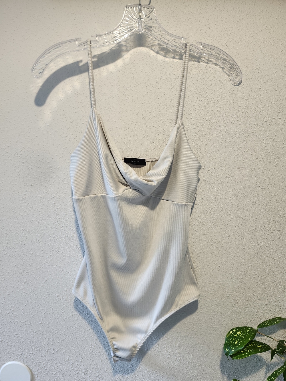 21 Saints Cowl Neck Ivory Bodysuit with Adjustable Spaghetti Straps